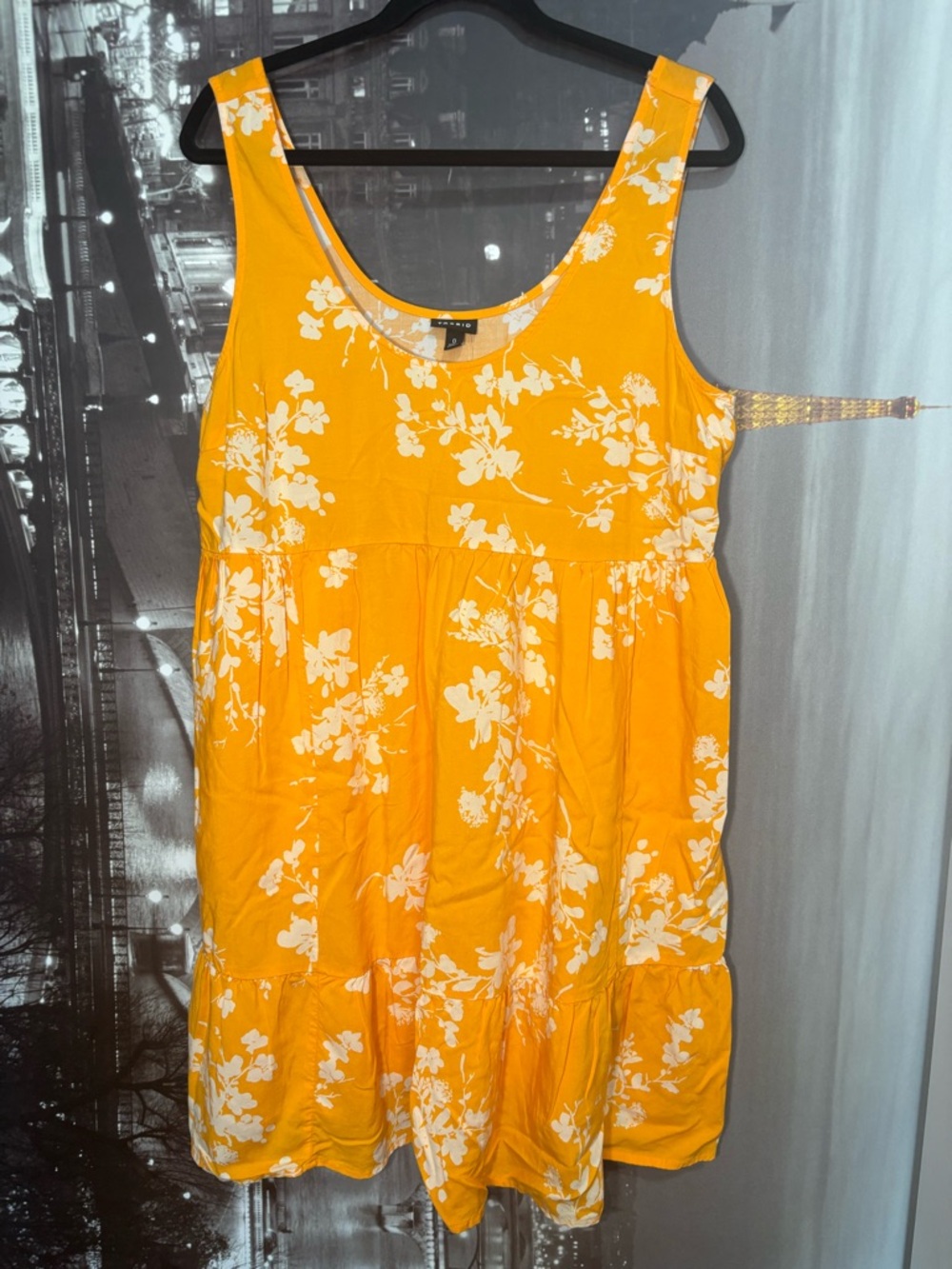 Torrid Orange Floral Sleeveless Tiered Dress pockets
